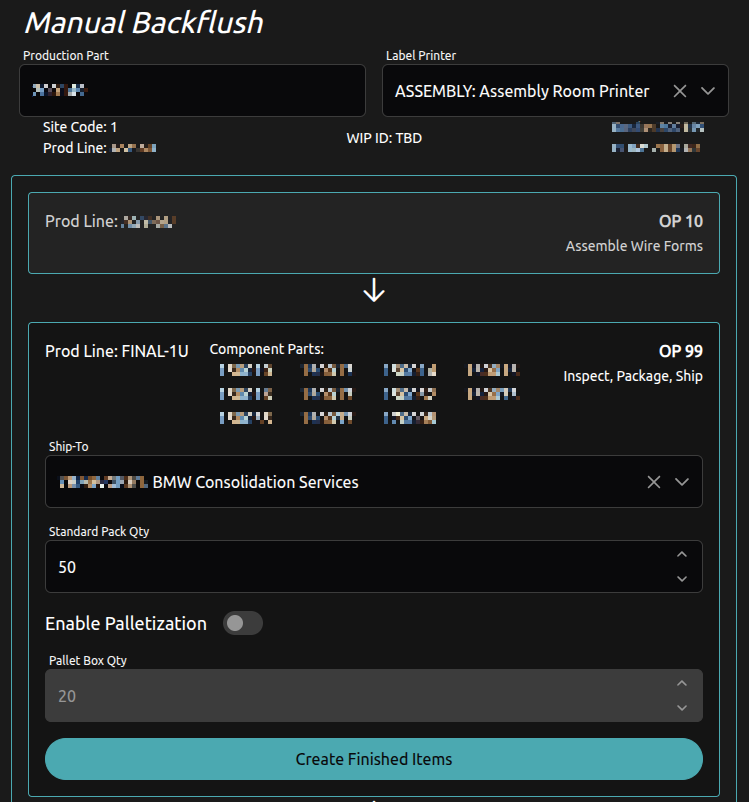 Enhanced Manual Backflush with component lot tracking